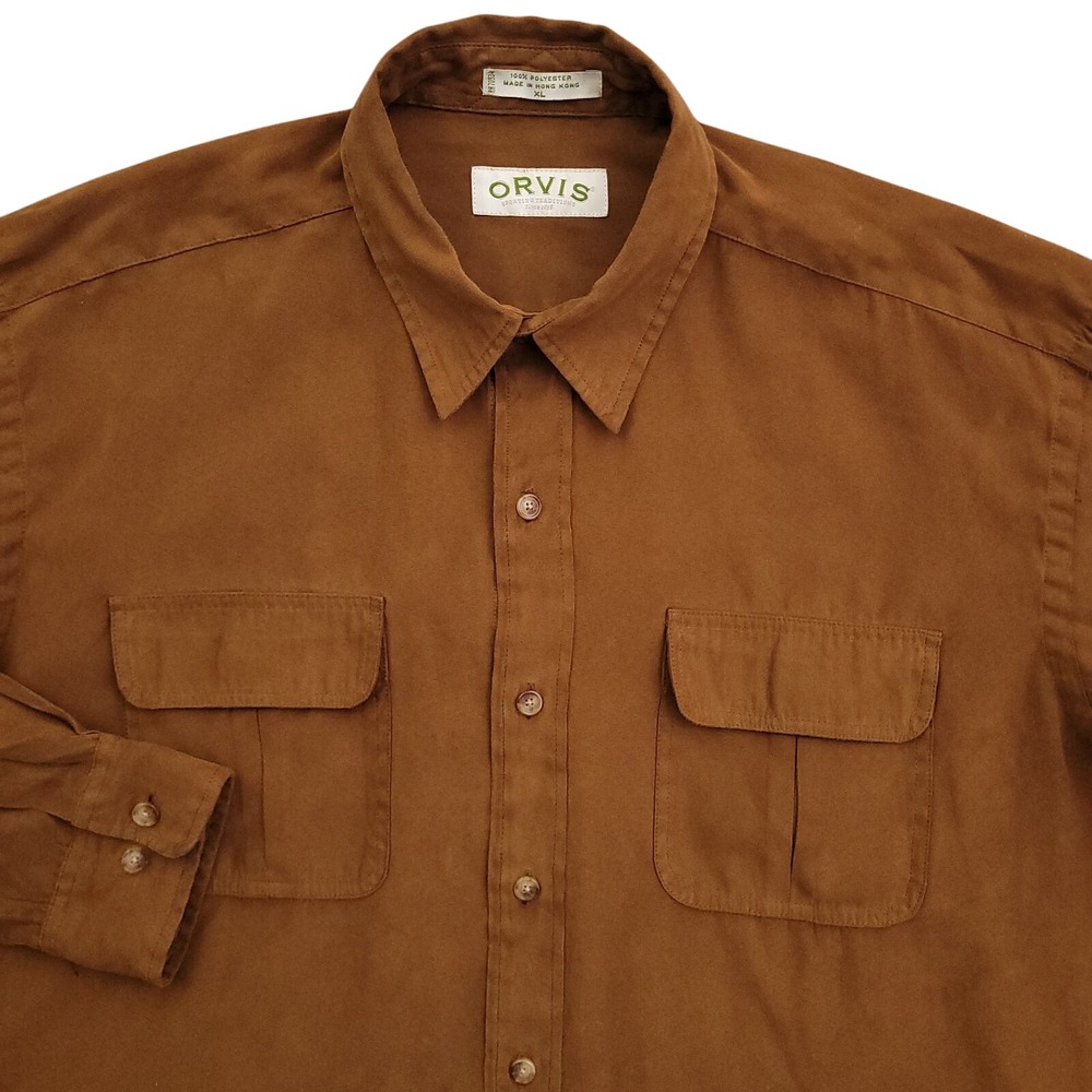 VTG Orvis Shirt Men XL Brown Faux Deerskin Leather Suede Button Up Western Lined